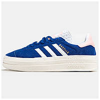 Женские кроссовки Adidas Gazelle Bold Platform Blue White Pink, синие замшевые кроссовки адидас газели газель