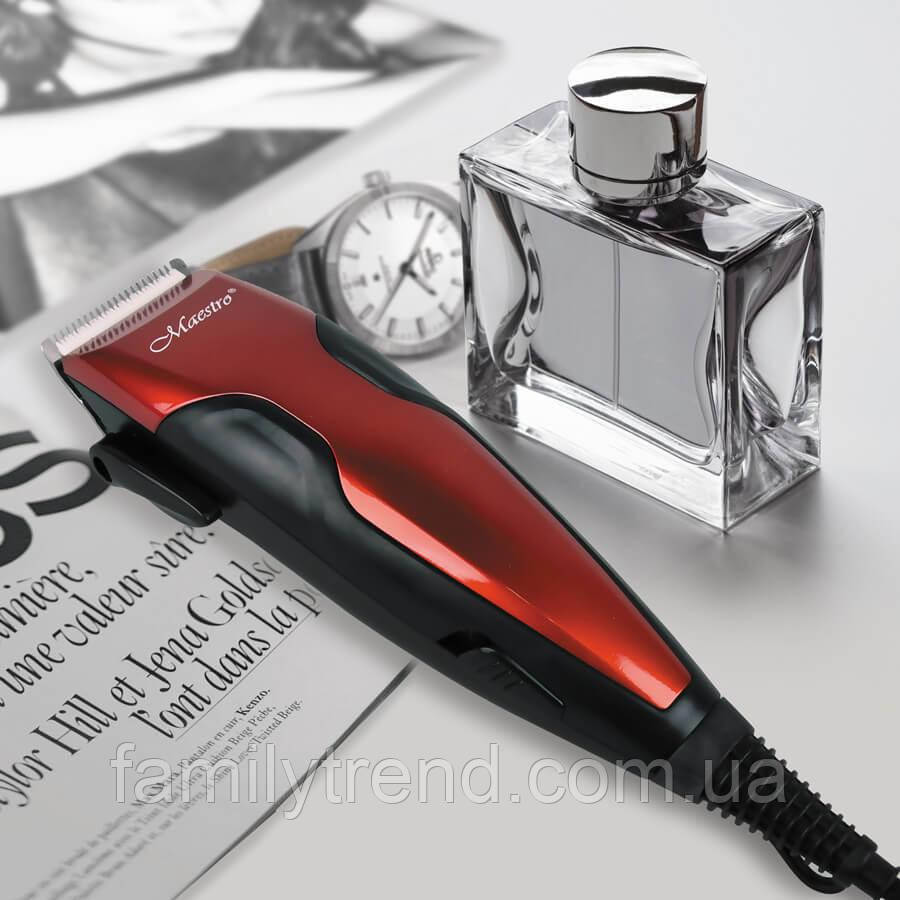 Машинка для стриження волосся від мережі Maestro MR-650C-RED Універсальна машинка для стриження 4в1