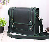 Містка сумка-портфель зі шкіри зі знімним ременем/ Зелена шкіряна сумка/ Сумка портфель