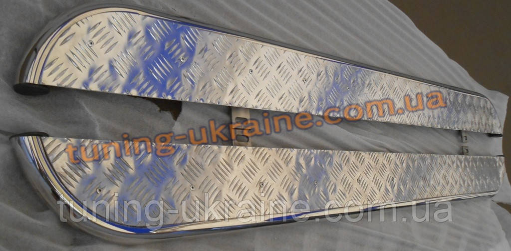 Боковые пороги труба c листом (алюминиевым) D42 на Hyundai Santa Fe ix45 2013+ - фото 5 - id-p315775359