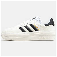 Жіночі кросівки Adidas Gazelle Bold Platform White Black, замшеві кросівки адідас газелі газель