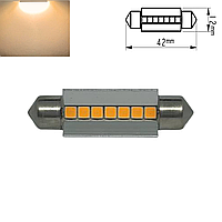 LED автолампа BSmart C5W 42мм SMD3030 Canbus обманка теплый белый галоген