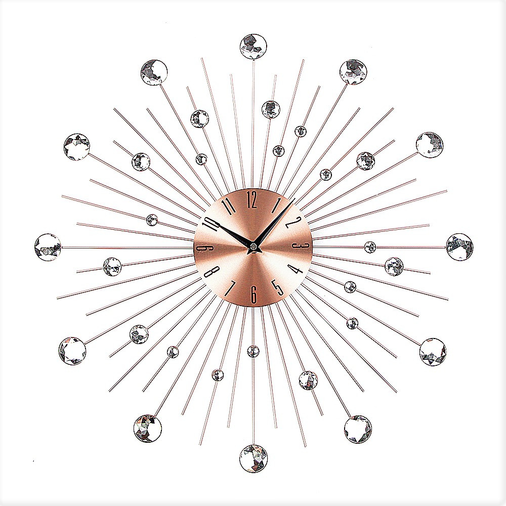 Безшумний годинник на стіну (50 cм) в спальню вітальню гарний "Сонце-G" NC золотистий мідний, фото 1