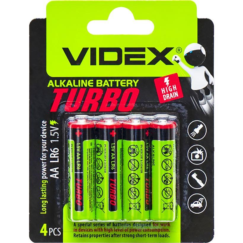 Батарейка пальчикова у блістері 4 штуки Videx LR06/AA 4pcs Alkaline TURBO 000198/294308 за 3 упаковки