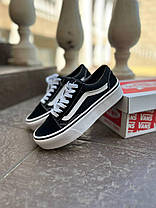 Жіночі кеди Vans Old Skool Platform Premium Взуття Ванси чорно-білі на високій платформі текстиль, фото 3