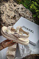Сандали женские бежевые Chanel Sandals Beige Leather Primium (08506)