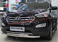 Защита переднего бампера труба двойная D60-42 на Hyundai Santa Fe ix45 2013+