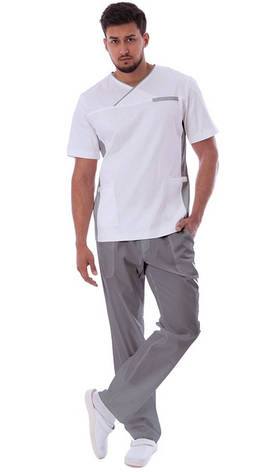 Чоловічий медичний костюм Орест білий з сірим - Костюм для масажиста, фото 2