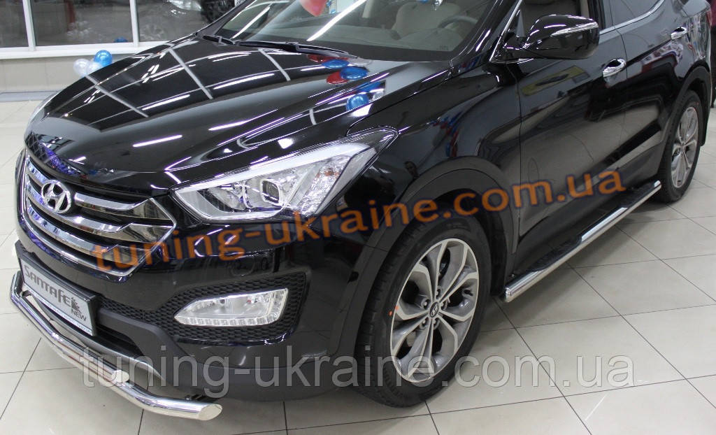 Защита переднего бампера труба двойная D60-42 на Hyundai Santa Fe ix45 2013+ - фото 2 - id-p315791198