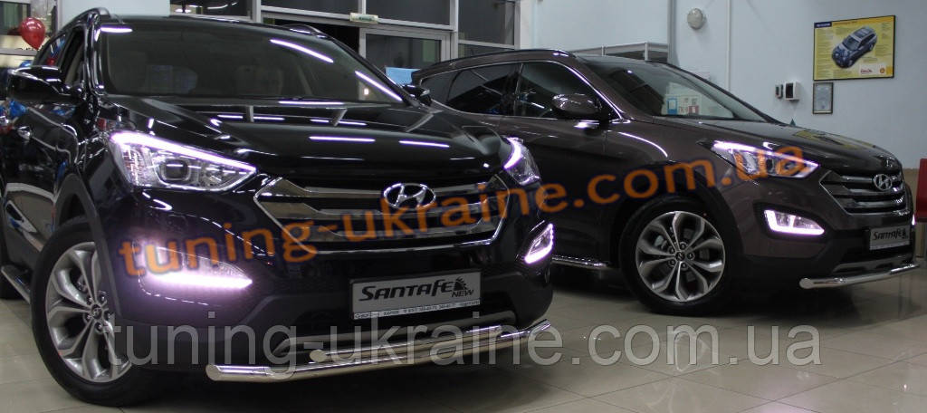 Защита переднего бампера труба двойная D60-42 на Hyundai Santa Fe ix45 2013+ - фото 3 - id-p315791198