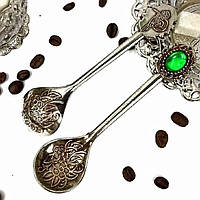Ложка для кави та чаю 1шт в стилі Турецькі Армуди мідна з зеленим каменем