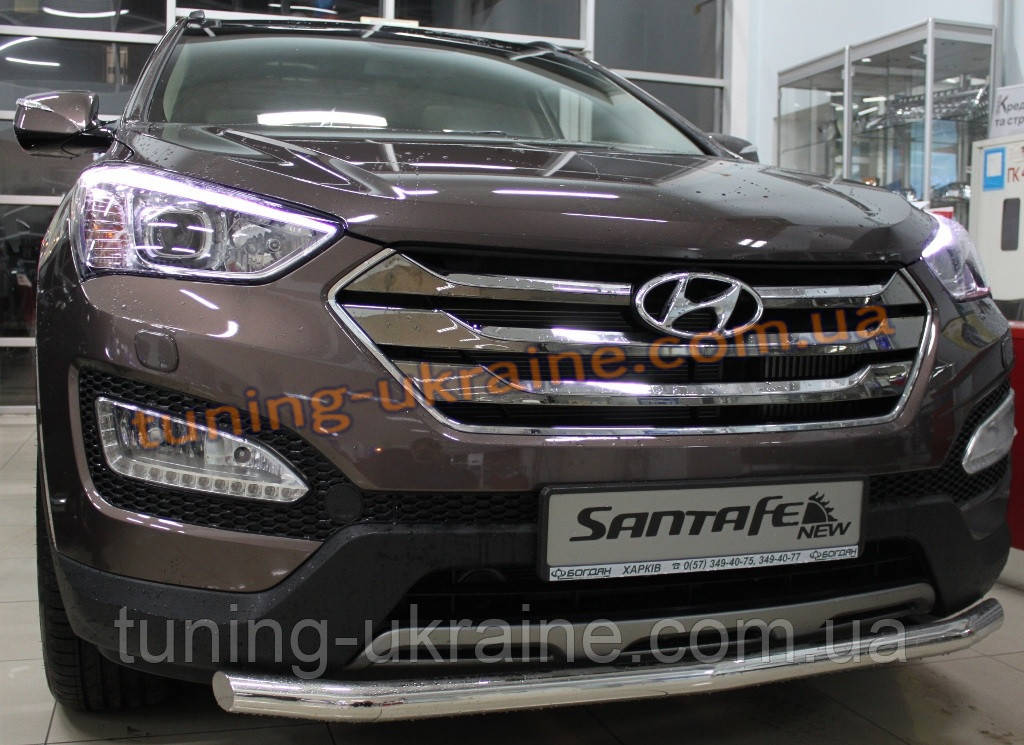 Захист переднього бампера труба одинарна D60 на Hyundai Santa Fe ix45 2013+