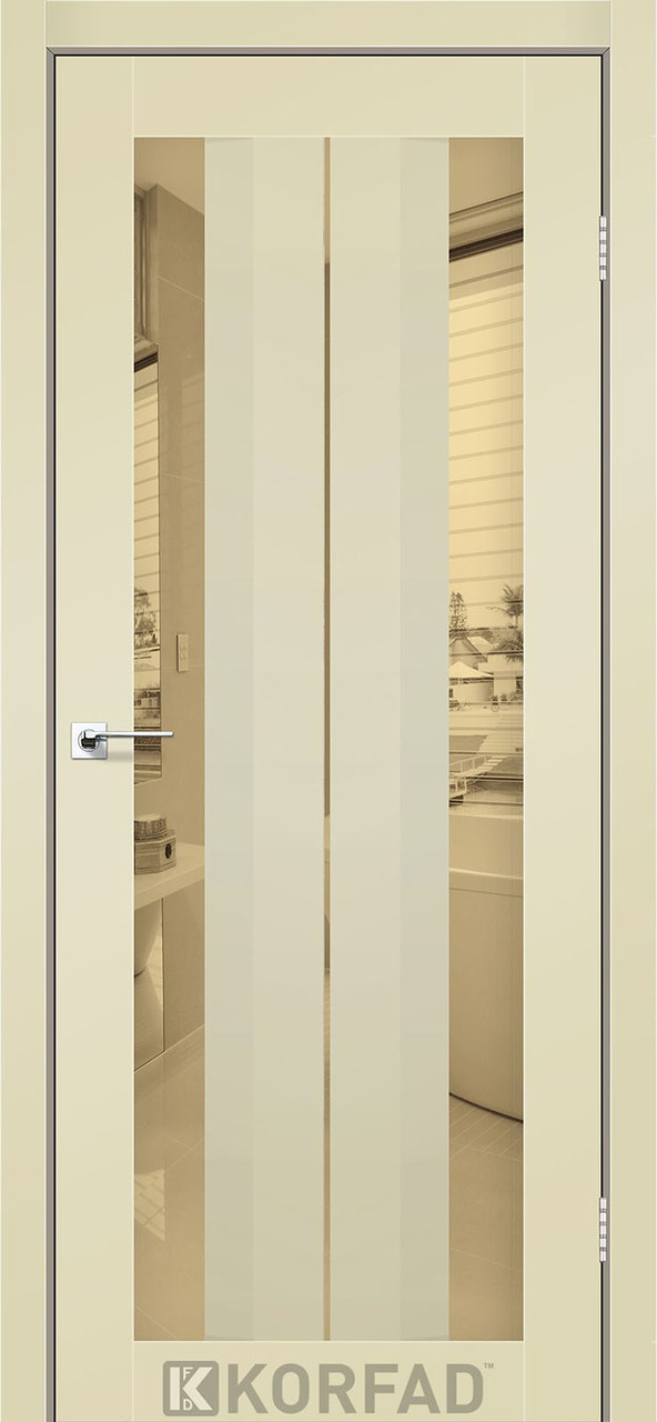 Двері міжкімнатні KORFAD Aliano AL-01 магнолія Super PET (з дзеркалом бронза), фото 1