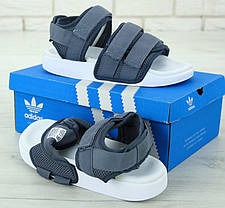 Жіночі босоніжки Adidas Sandals Grey Сірі текстильні сандалі Адідас із пряжками на білій підошві літо, фото 3