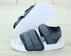 Жіночі босоніжки Adidas Sandals Grey Сірі текстильні сандалі Адідас із пряжками на білій підошві літо, фото 4