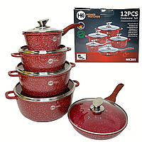 Набор кухонной посуды с гранитным антипригарным покрытием Higher Kitchen HK-305 10 предметов красный