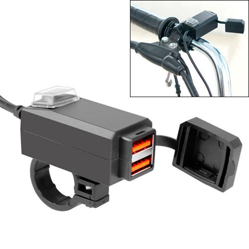 Зарядний пристрій 2хUSB QC3.0 на кермо дзеркало мотоцикла, водонепроникне Без бренду