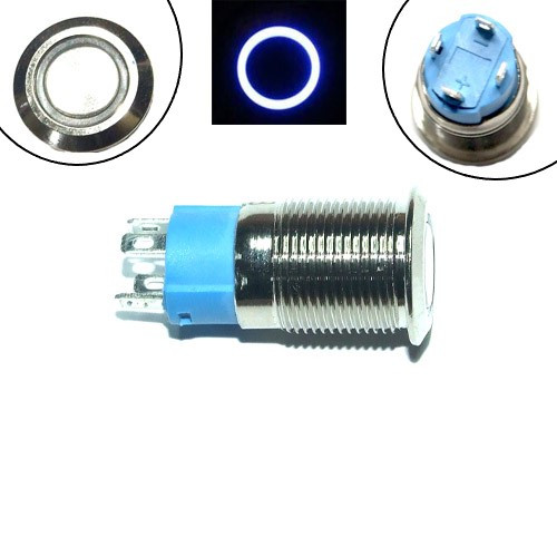 Кнопка 12мм фиксирующаяся, 3-6В, синій LED, 4pin, 12A-DZ