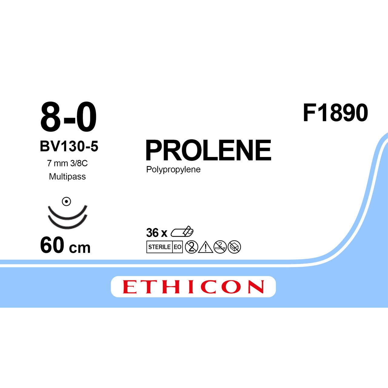 Пролен (Prolene) 8-0 колюча Тапер Поінт (Taper Point) 2*6.5мм, 3/8 кола, блакитний 60см, 1шт.