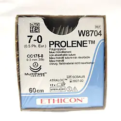 Пролен (Prolene) 7-0 колюча 2*9,3мм, CC, 3/8 кола, синій 60cm, 1шт.