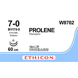 Пролен (Prolene) 7-0 колюча Тапер Поінт (Taper Point) 2*9.3мм, 3/8 кола, блакитний 60см, 1шт.