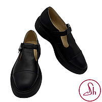 Шкіряні жіночі туфлі на плоскій платформі чорного кольору “Style Shoes”, фото 4