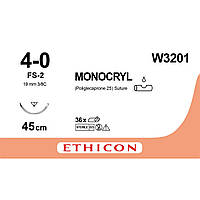 Монокріл (Monocryl) 4-0 зворотньо-ріжуча 19 мм, 3/8кола, незабарвлений 45см, 1шт.