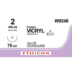 Вікрил (VICRYL) 2 колюча масивна Тапер Поінт (Taper Point) 45 мм, 1/2 кола, фіолетовий 75см, 1шт.