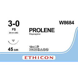 Пролен (Prolene) 3-0 зворотньо-ріжуча 26мм, 3/8 кола, синій 45cm, 1шт.