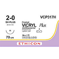 Вікрил Плюс (VICRYL Plus) Антибактеріальний 2-0, звор.-ріж.30мм, 3/8 кола, фіолетовий, 70см, 1шт.