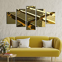 Модульная картина из 5 частей на холсте KIL Art Блестящие золотые слитки 162x80 см 539-52 EC, код: 7857641