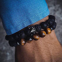 Чоловічі браслети з натуральних каменів Crown (комплект) кам'яні браслети чорні