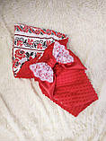 Літній плюшевий конверт для новонароджених дівчаток, червоний з принтом вишиванка, фото 2