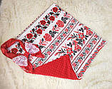 Літній плюшевий конверт для новонароджених дівчаток, червоний з принтом вишиванка, фото 3