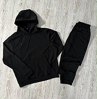 Демісезонний базовий спортивний костюм чорний худі + чорні штани (двонитка) RD057/RD063