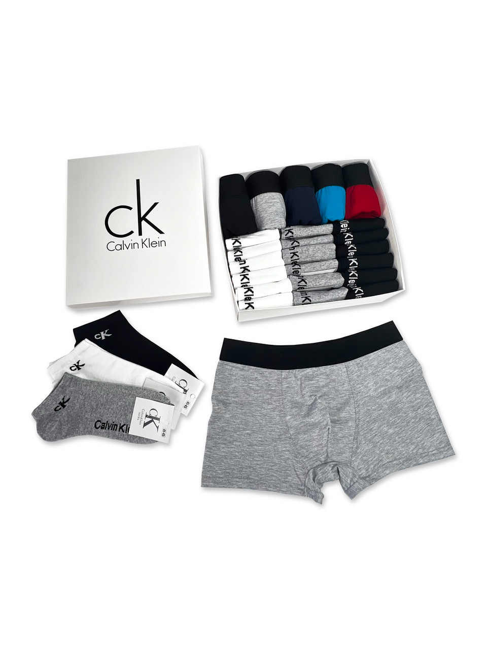 Набір трусів і шкарпеток чоловічих Calvin Klein, 5 шт трусів чоловічих різнокольорових і 18 пар шкарпеток Розмір 41-45