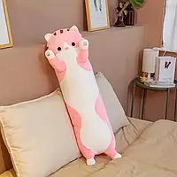 Мягкие игрушки для сна Кот батон 50 см Розовый, Длинный кот подушка антистресс