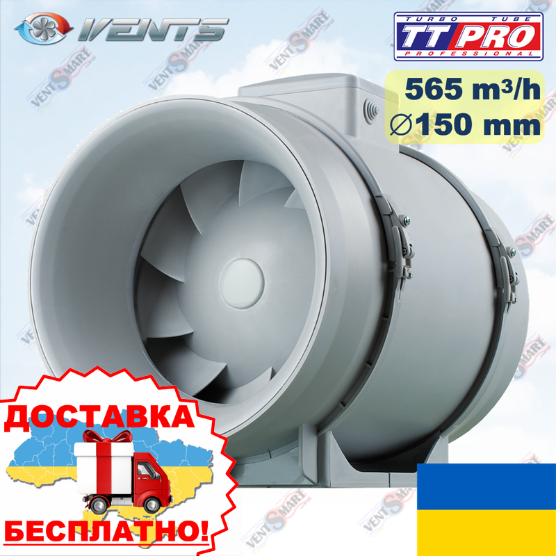 ВЕНТС ТТ ПРО 150 круглий канальний вентилятор припливно-витяжної (VENTS TT PRO 150)