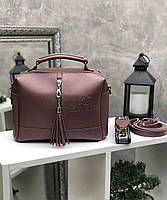 Женская сумка чемоданчик с двумя ремнями сумочка через плечо красивая темная пудра кожзам