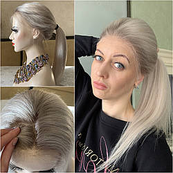 Система заміщення волосся/парик натуральний на сітці з імітацією шкіри, платиновий блонд із затемненим коренем