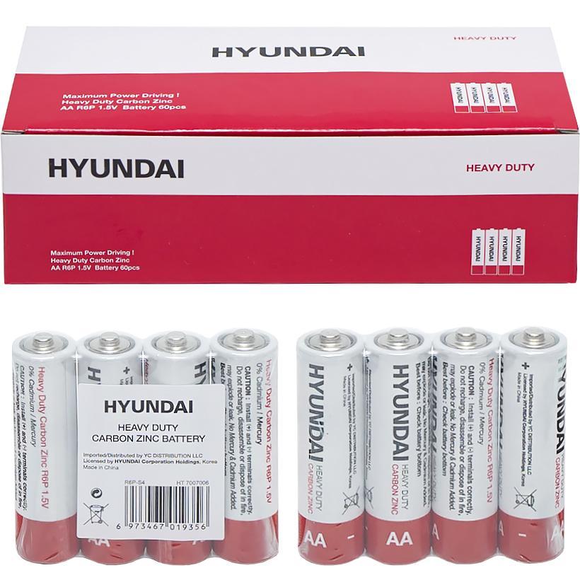 Пальчикова батарейка в спайці по 4 шт HYUNDAI R6 AA Shrink 4 Heavy Duty 7007006 в упаковці 60 шт