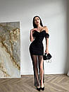 Вечірня довга приталена чорна сукня-бандо з розрізом із сітки, фото 10