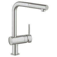 Смеситель для кухни латунный GROHE MINTA, L-излив, выдвижная лейка, дамасская сталь. 32168DC0