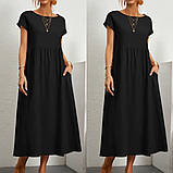 📌 Літня сукня міді, вільного крою, завищена талія, з кишенями, однотонна, креп-жатка | Плаття жіноче oversize | Норма, фото 4