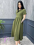 Літня сукня міді, вільного крою, завищена талія, з кишенями, однотонна, креп-жатка, 50-52 | Батал, фото 5