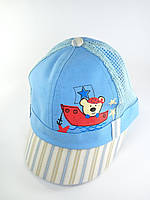 Детская кепка с сеткой для малышей самых маленьких мальчиков голубые Бейсболки для детей мишка 48