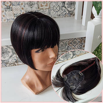 Накладка на маківку з термоволосся з проділом і чубчиком на затискачах чорно-каштановийTR-FP12-2/33