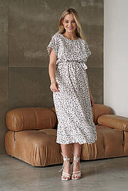 Біла легка сукня для вагітних і годуючих мам у горошок вільна з секретом для годування, 5337768-Б