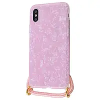 Чехол с камнями и блёстками Confetti Jelly Case with Cord (TPU) iPhone X/Xs Розовый / Pink Sand)