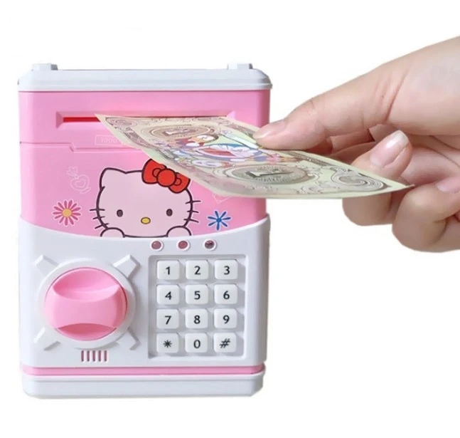 Іграшковий дитячий сейф скарбничка Hello Kitty з кодовим замком рожевий, фото 1